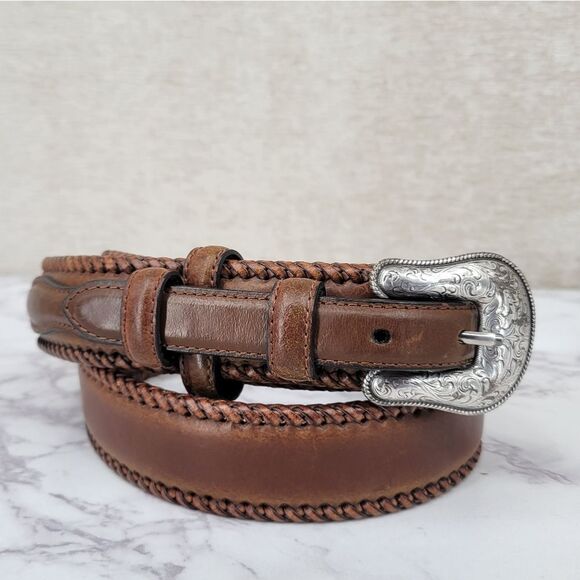 Nocona Men's Brown Leather Belt with Silver Buckle Top Hand Western - Picture 1 of 12